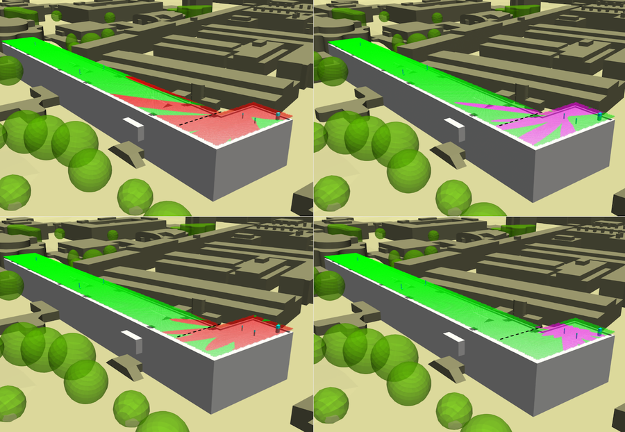 3D Model Utilised for Numerical Modelling with Omnidirectional Plots of Pollution Dispersion
